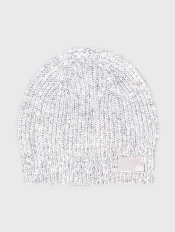 Сива плетена шапка RILEY с пайети - 1