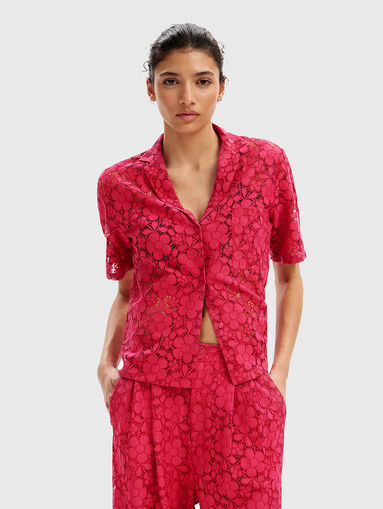 Fuxia trousers with floral embroidery - 3