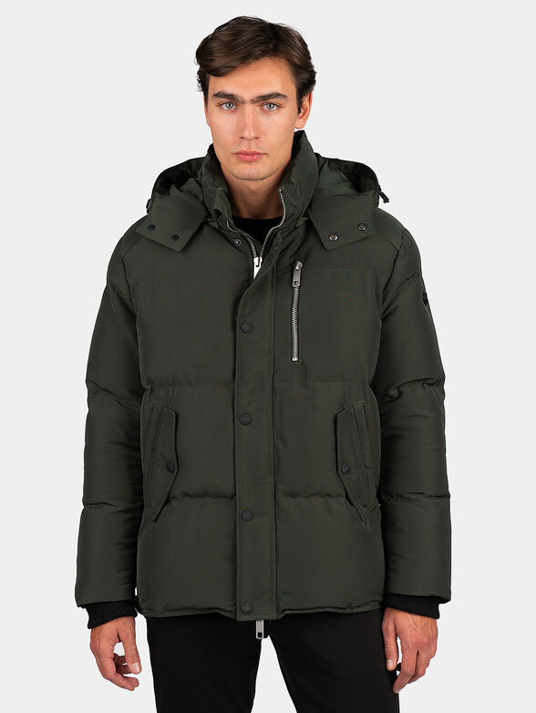 Black padded jacket with hood - 1