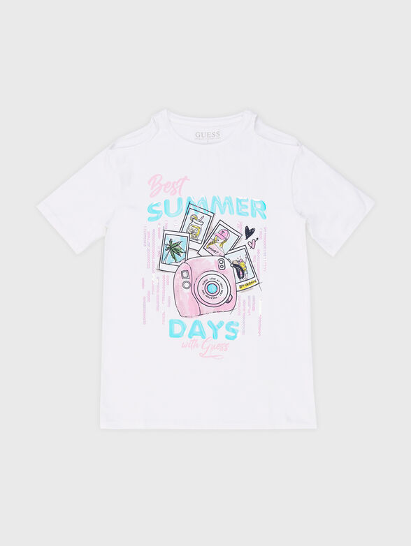 White T-shirt with print and sequins - 1