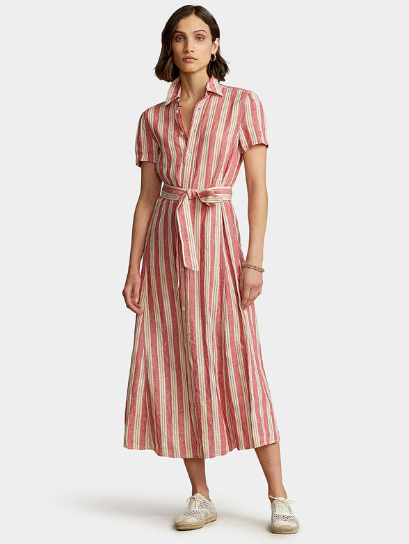 Striped linen belted dress - 1
