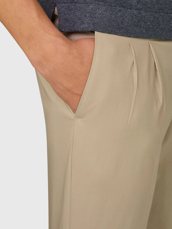 Beige cotton-blend trousers - 3