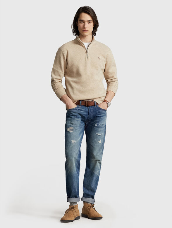 Beige sweatshirt with zip  - 2