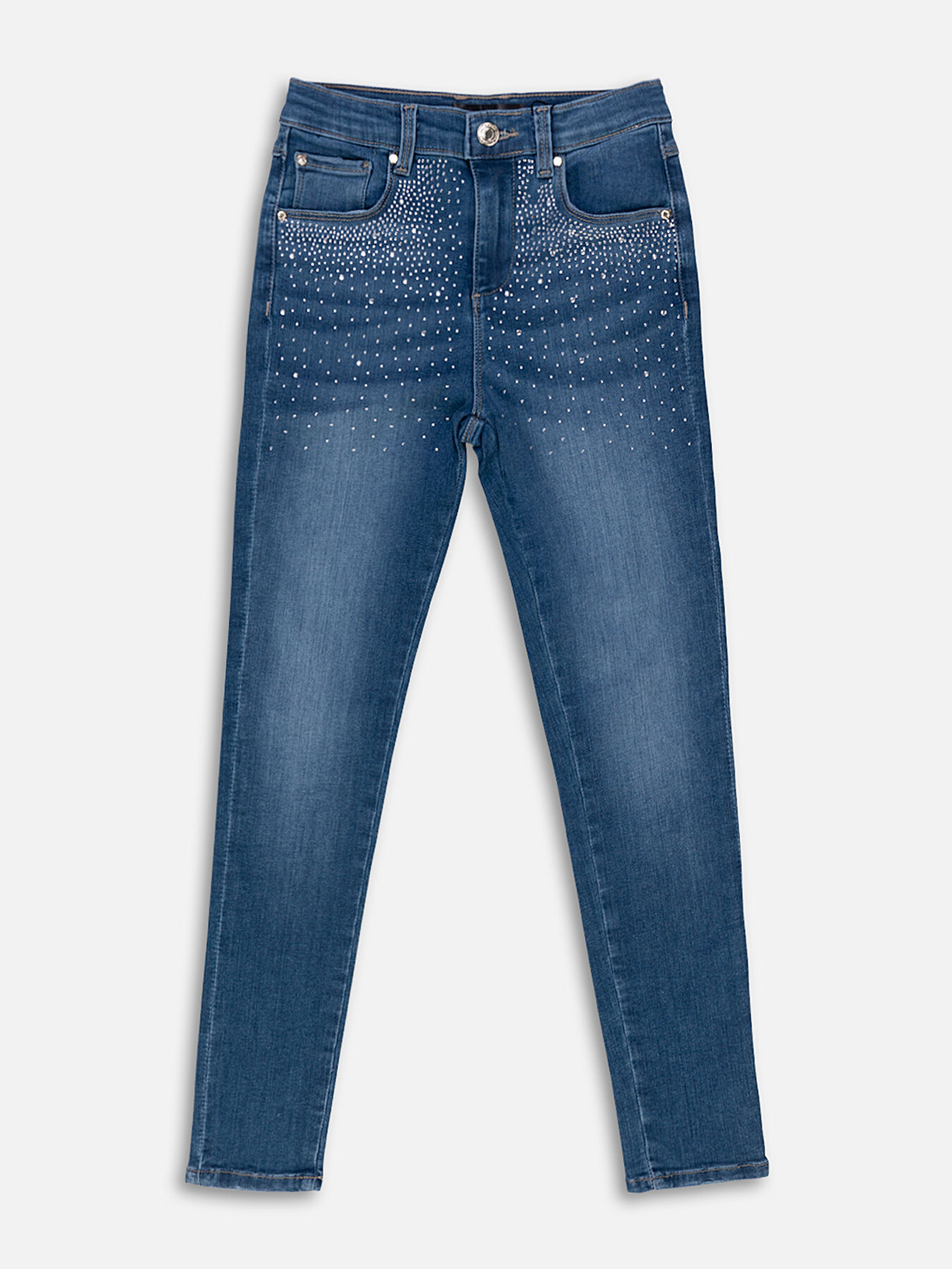 Dark blue jeans with applied rhinestones brand GUESS Globalbrandsstore en