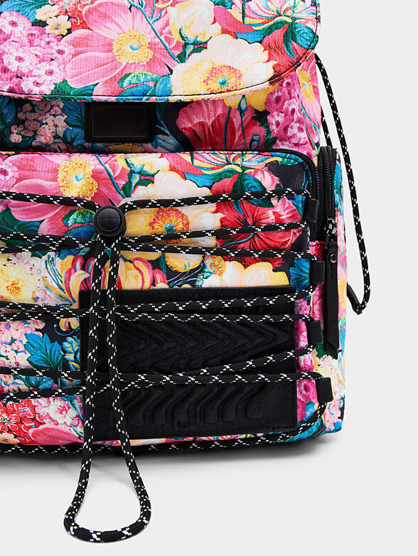Backpack with floral print and pockets - 6