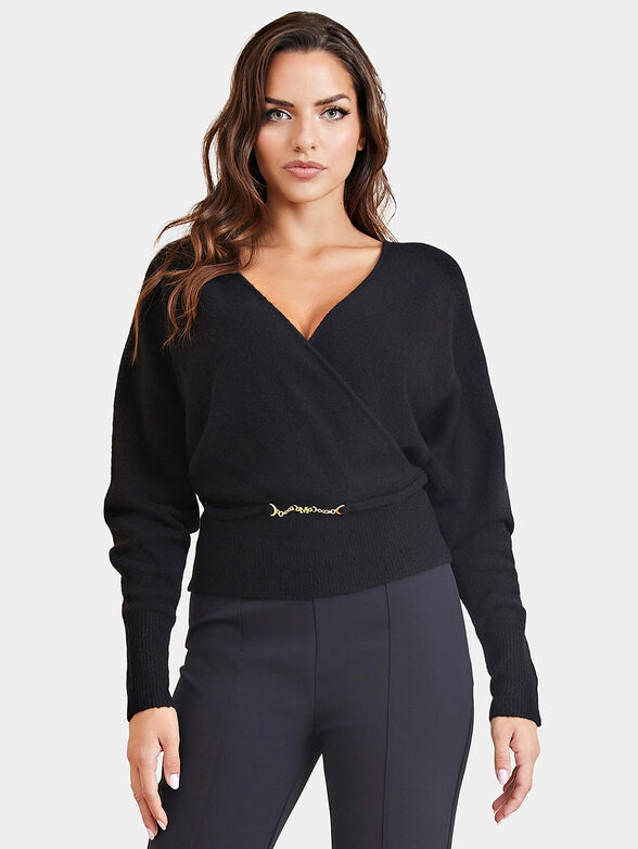 MONIQUE black V-neck sweater - 1