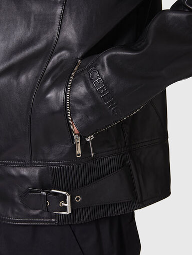 Leather jacket with embossed logo accent - 4
