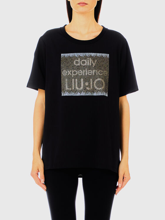 Черна тениска с бляскав надпис - 1