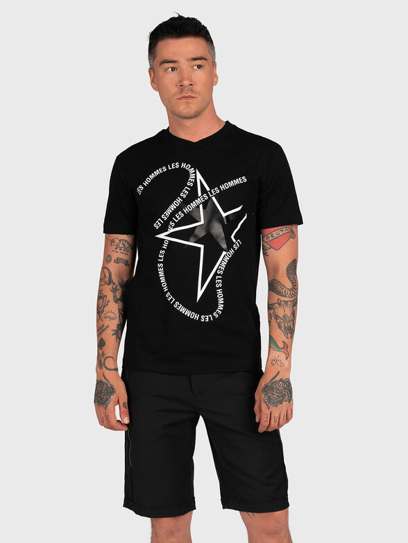 Black cotton T-shirt with print - 1