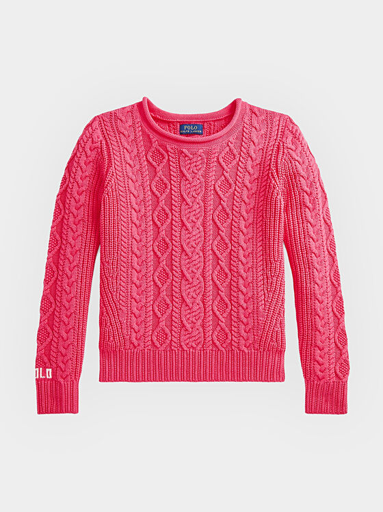 Розов пуловер с Аран плетки  - 1