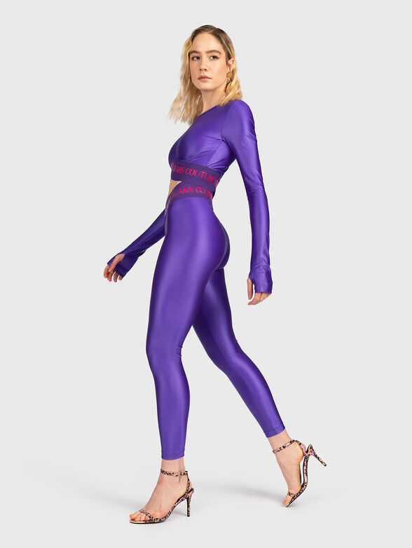 Purple leggings with accent logo inscription - 4