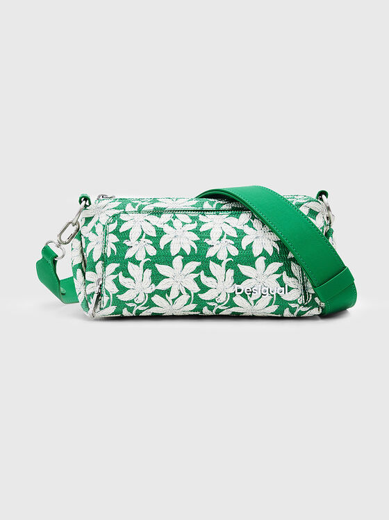 Зелена малка чанта с флорален десен - 1