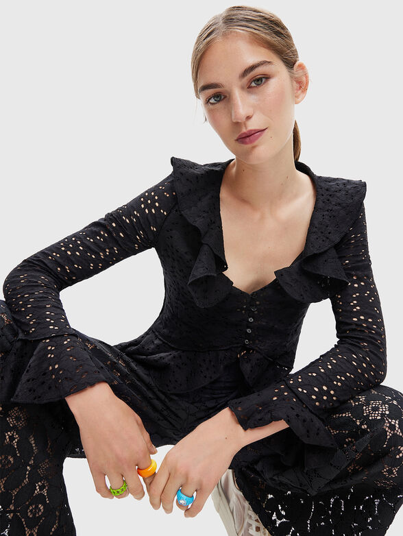 LORNA long sleeve black blouse with art details - 4