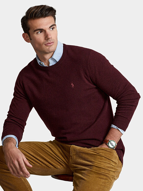 Пуловер от мерино вълна в цвят бордо - 1