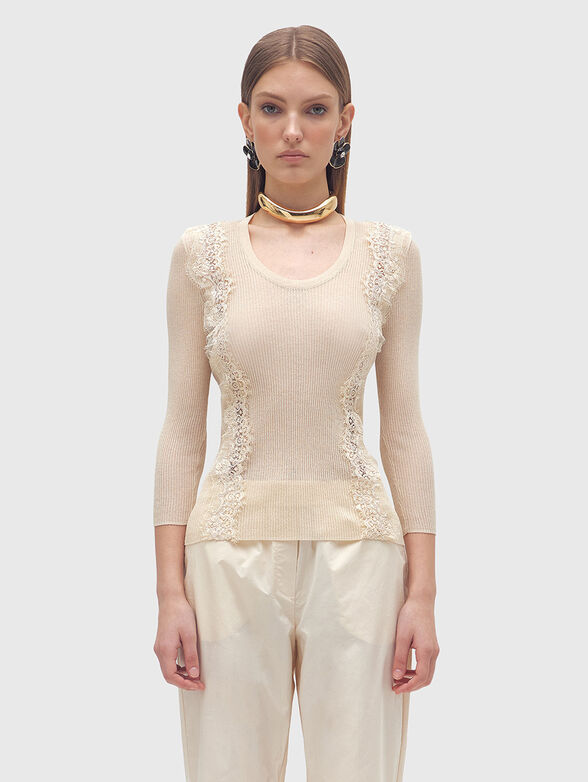 Cotton sweater with oval neckline - 1