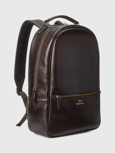 Dark brown leather backpack with logo  - 3