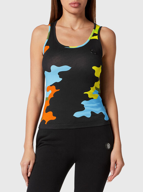 Black top with camouflage print and logo detail - 1