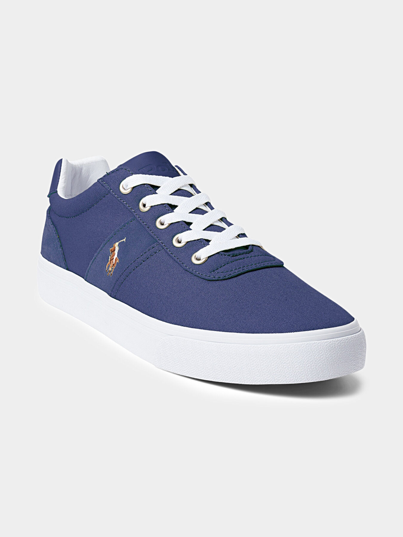 Sports shoes in blue color with logo accent brand POLO RALPH