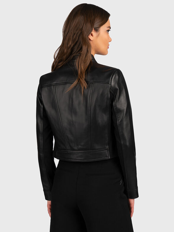 Cropped leather biker jacket - 2