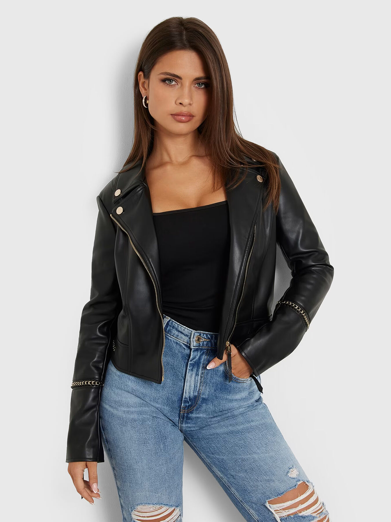 ALICE eco leather jacket in beige brand GUESS Globalbrandsstore en