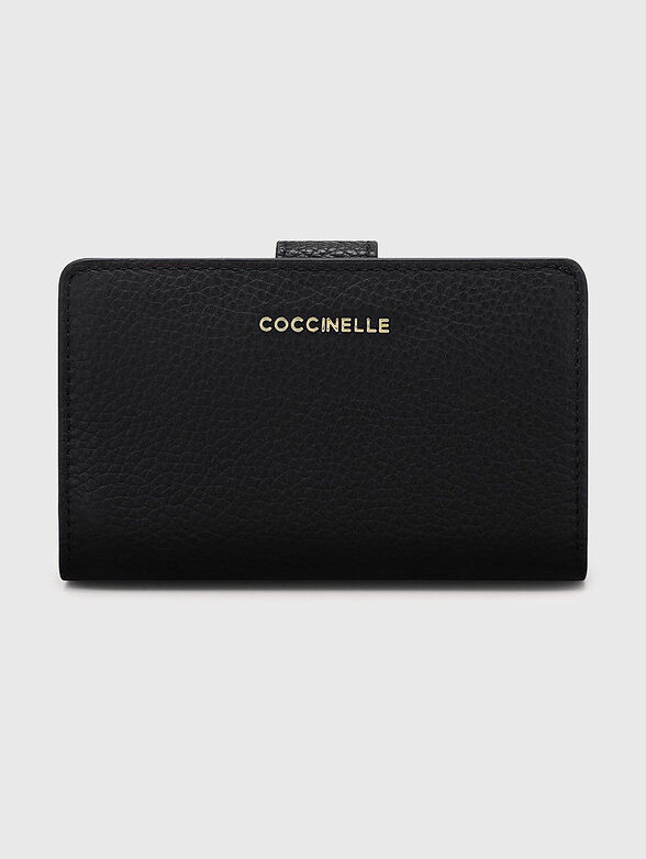 Black leather wallet with logo accent - 1