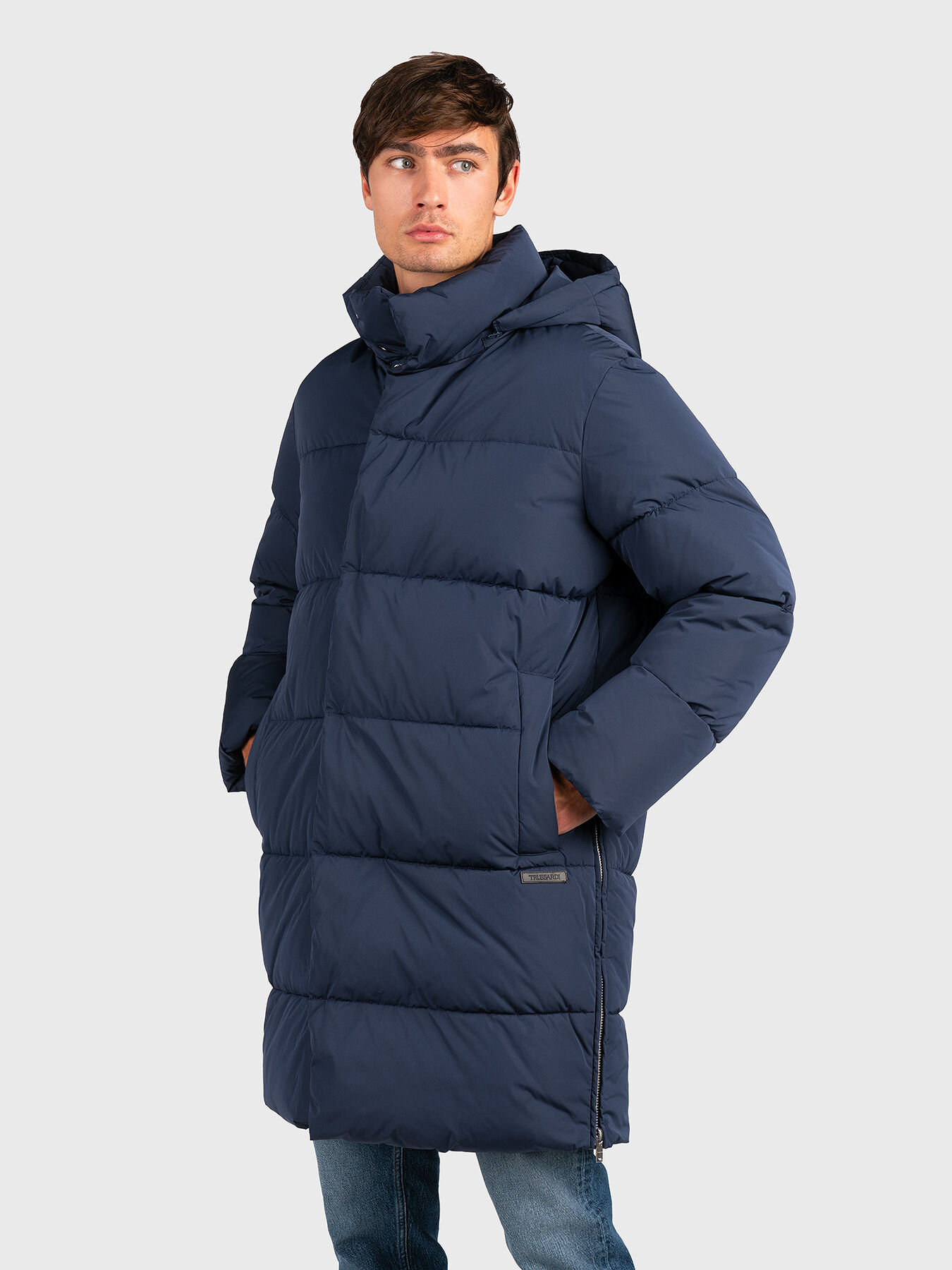 Long padded jacket with removable hood brand TRUSSARDI Globalbrandsstore en