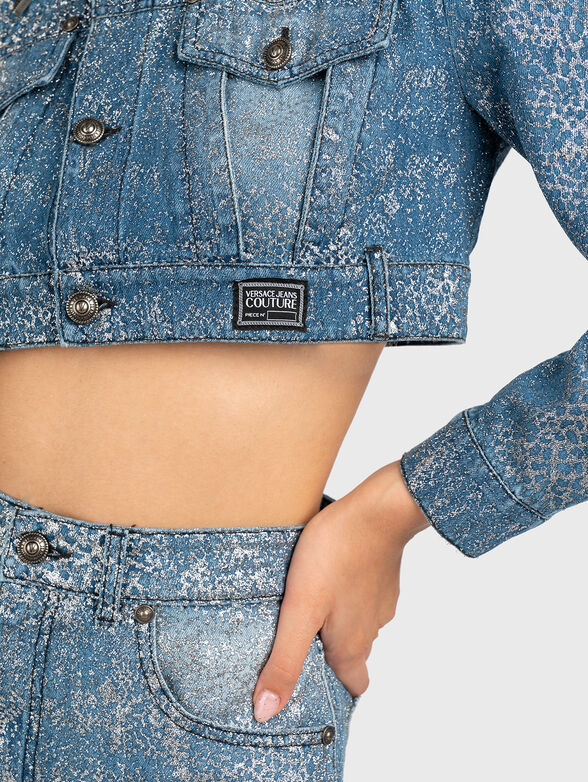 Denim cropped jacket with silver effect - 5