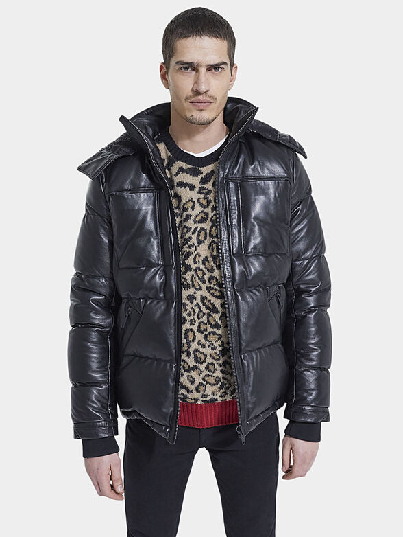 Padded leather jacket with hood - 1