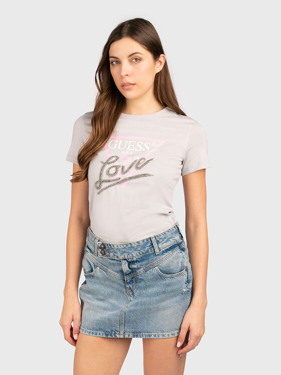 Cotton T-shirt with logo print and rhinestones - 1