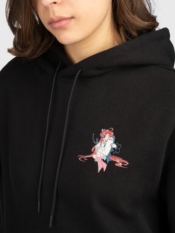 Cotton sweatshirt with hood and print - 4
