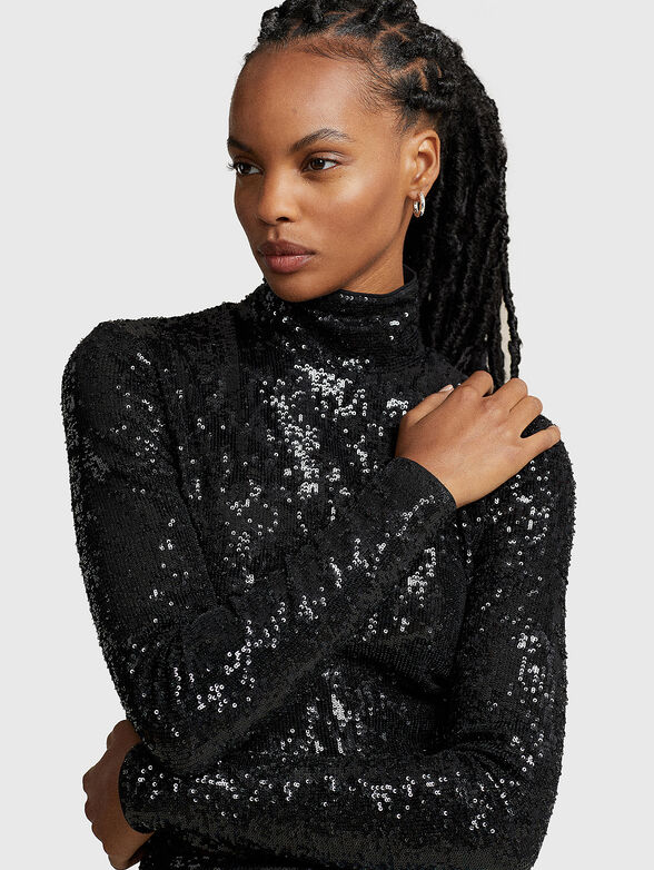 Sequin embellished turtleneck blouse - 3