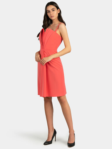 Dress with pleated accent in coral color - 4