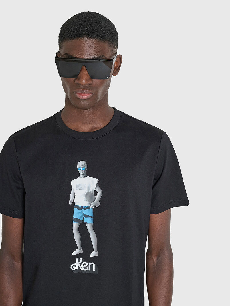 Black cotton t-shirt with print - 3