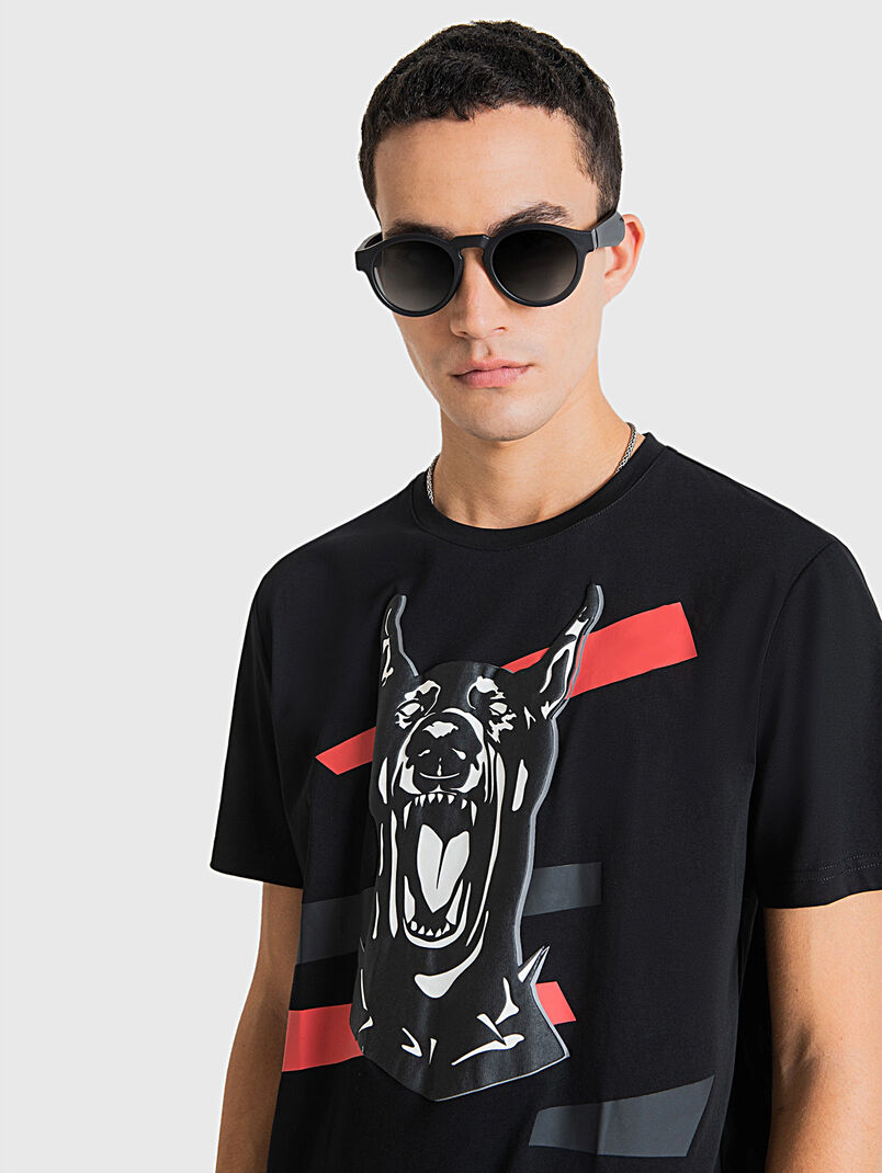 Black cotton T-shirt with print - 3