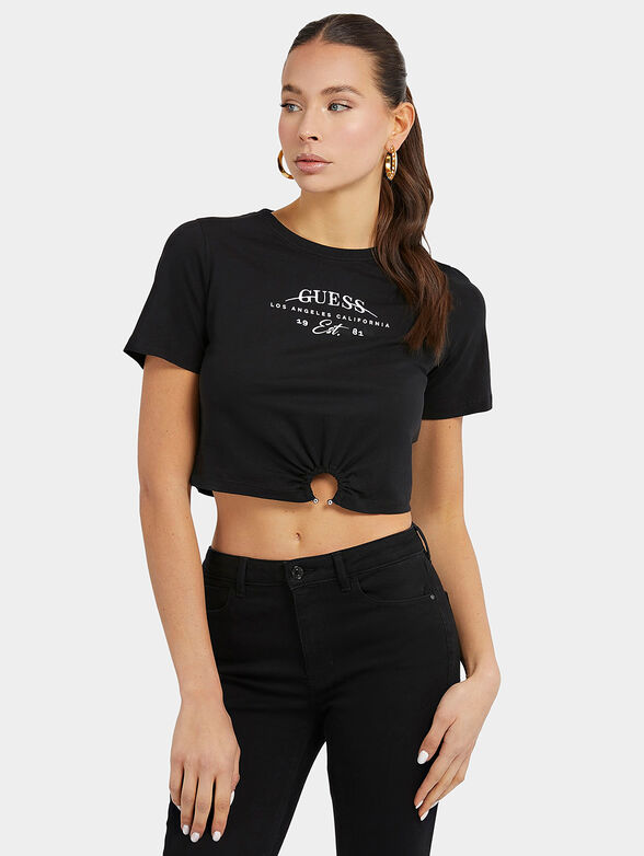 Black cropped T-shirt with logo accent - 1