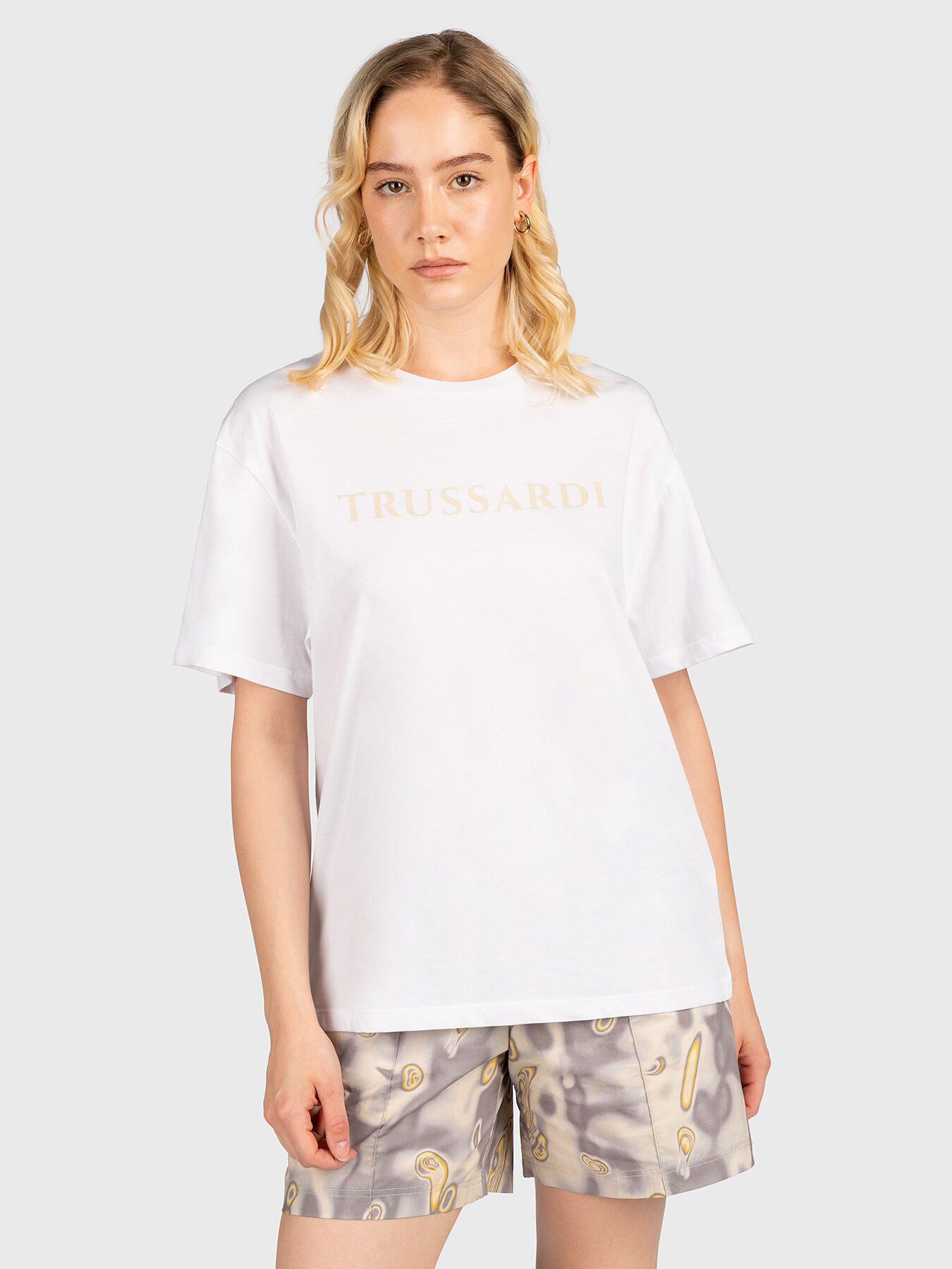 Black cotton T shirt with logo accent brand TRUSSARDI