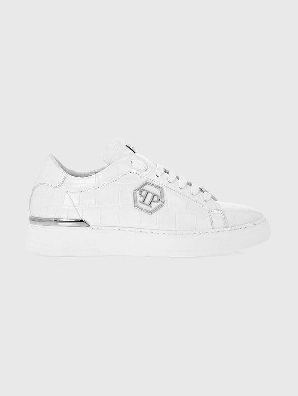 Dark blue leather sneakers - 1