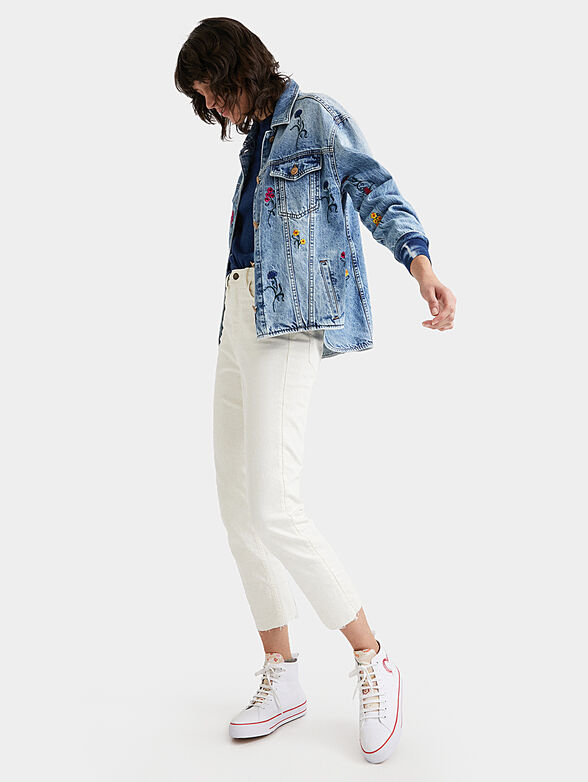 Asymmetrical denim jacket with floral details - 3