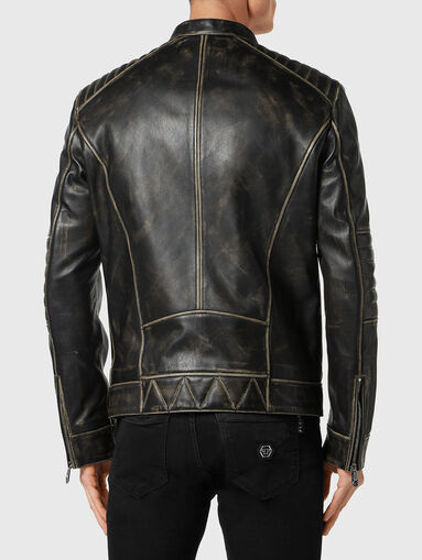 Leather jacket with low collar and logo accent - 3