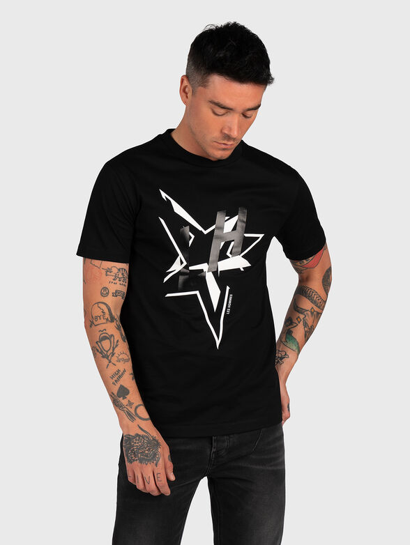 Black cotton T-shirt with print - 1