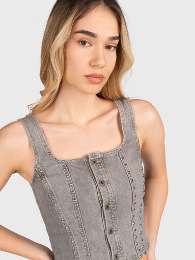 Denim top with washed effect - 4