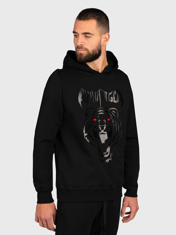 H018 black sweatshirt with print - 0