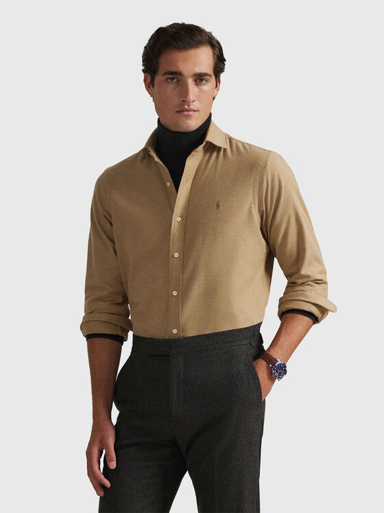 Бежова риза от памучен креп - 1