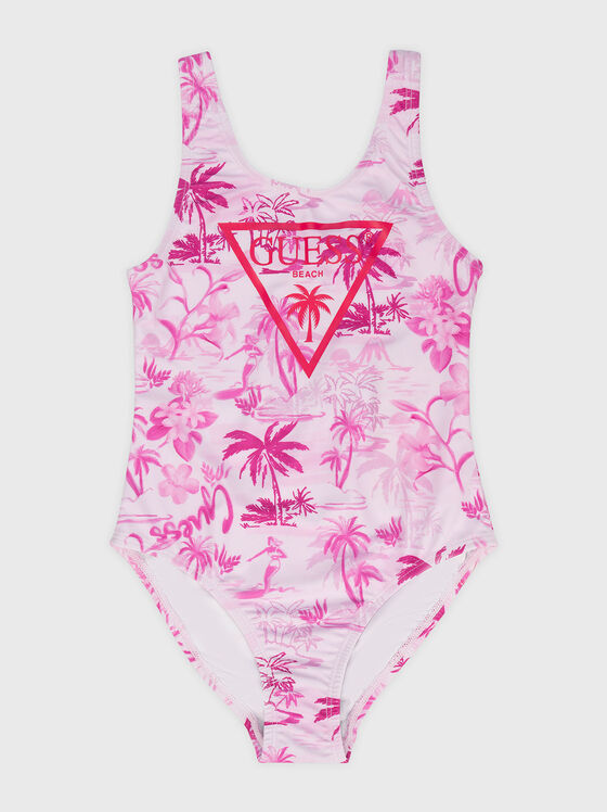 Цял бански костюм с тропически принт - 1