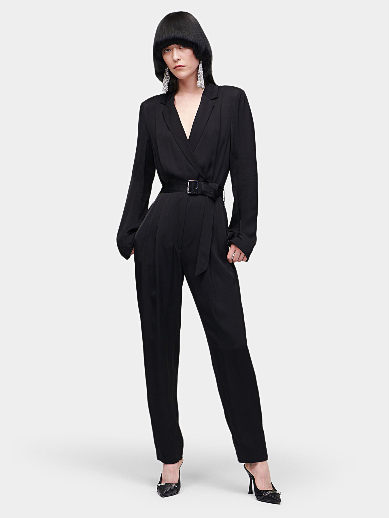 Satin jumpsuit with cape sleeves brand Karl Lagerfeld Globalbrandsstore en