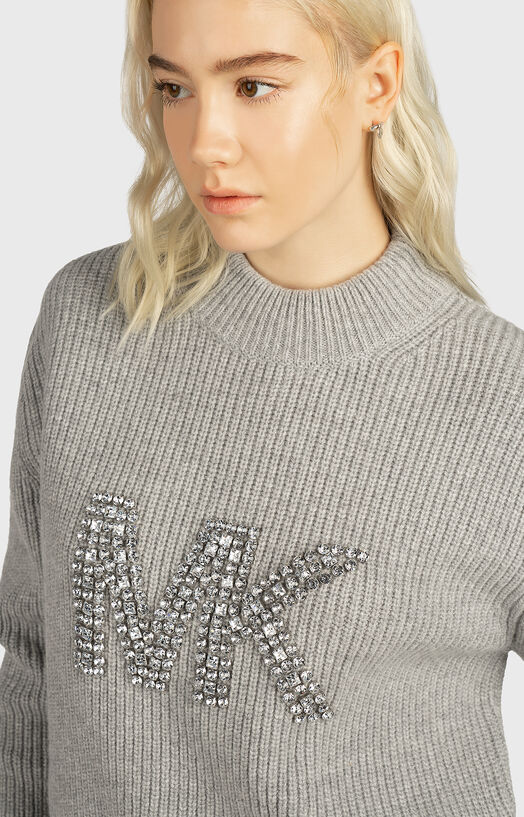 Sweater with logo detail with applied rhinestones brand  display picture 1
