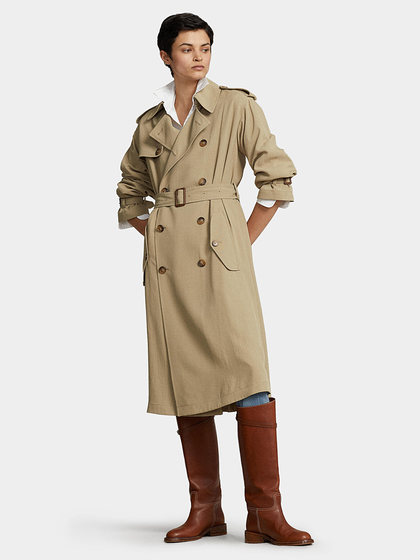 Beige double-breasted trench coat brand POLO RALPH LAUREN
