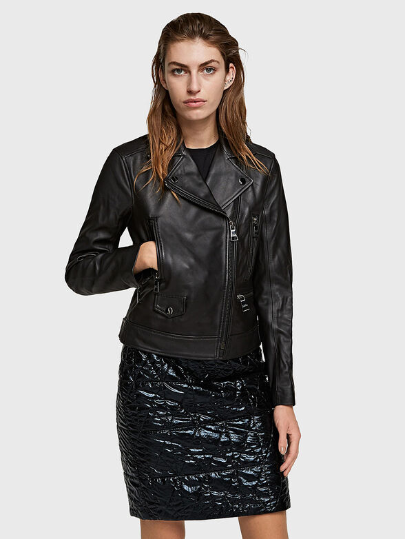 Leather biker jacket with rhinestones - 2