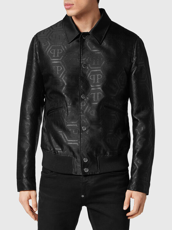 HEXAGON black bomber jacket with monogram print - 1
