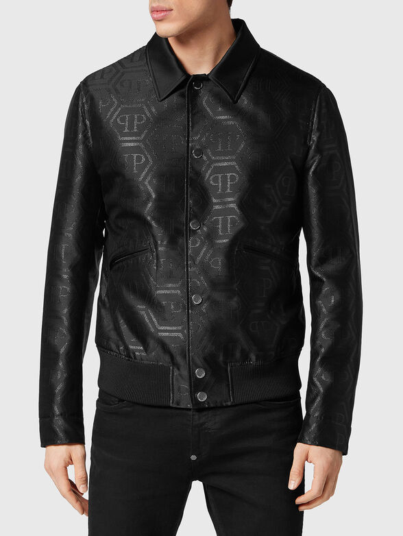 HEXAGON black bomber jacket with monogram print - 1